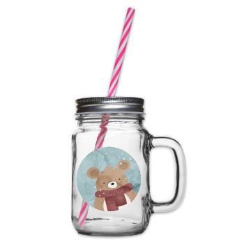 zuckersüßer goldiger Bär im Winter wenn es schneit - Henkelglas mit Schraubdeckel - Klar - Rechts