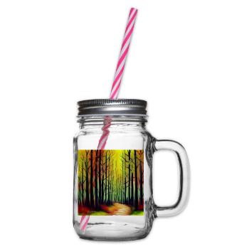 Sunset watercolor forest - Glass jar with handle and screw cap - clear - Right