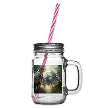 Jungle with palm trees - Glass jar with handle and screw cap - clear - Right
