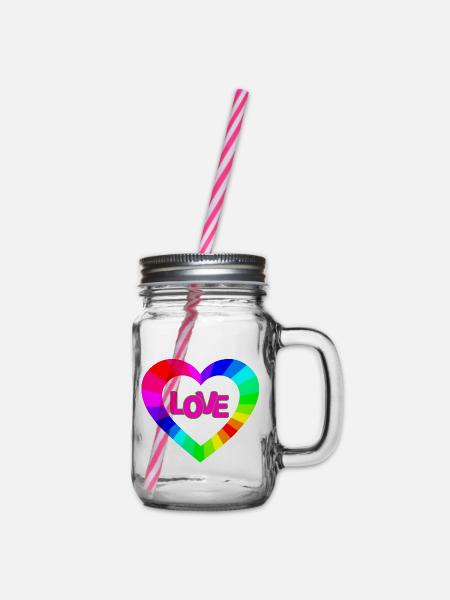 NeonLOVE Regenbogenherz - Henkelglas mit Schraubdeckel - Klar