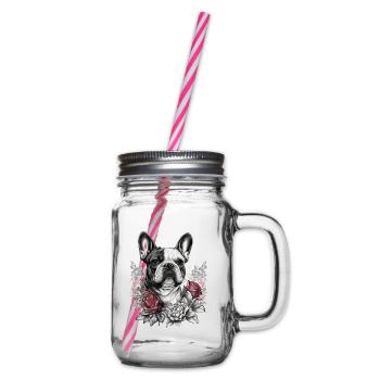 French Bulldog with red roses - Glass jar with handle and screw cap - clear - Right