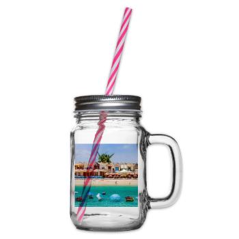 spending holiday at sea side - Glass jar with handle and screw cap - clear - Right