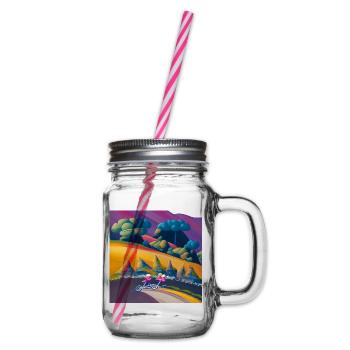 child riding bike in the sunny mountains - Glass jar with handle and screw cap - clear - Right