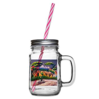 childhood with bicycle in mountains during summer - Glass jar with handle and screw cap - clear - Right