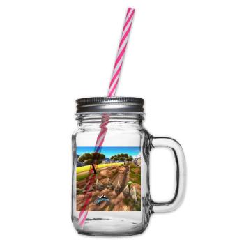 biking through sunny mountains - Glass jar with handle and screw cap - clear - Right