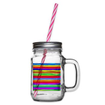 horizontal thin strips of crazy colors - Glass jar with handle and screw cap - clear - Right