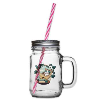 Cat Book Lover - Glass jar with handle and screw cap - clear - Right