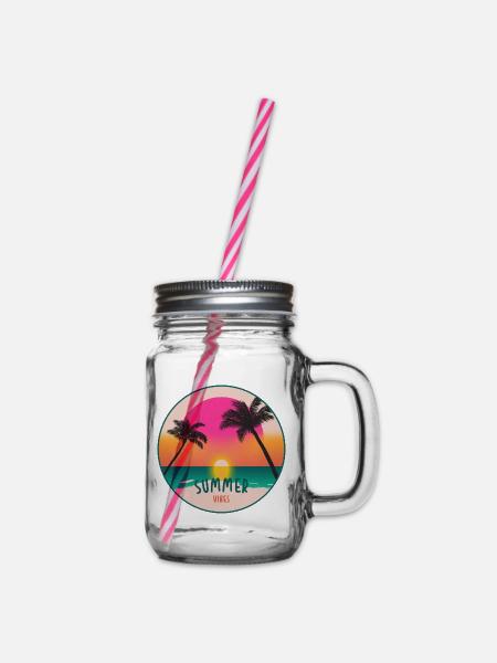 SUMMER VIBES - Retro-Grafik mit Sommerstimmung - Henkelglas mit Schraubdeckel - Klar