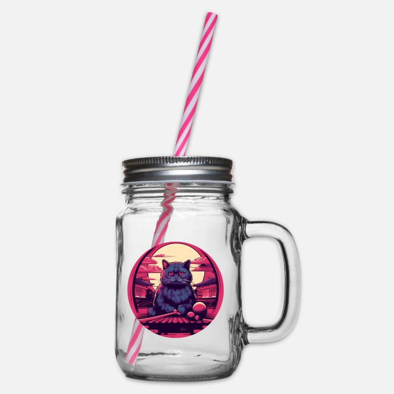 Synthwave japan Cat - Henkelglas mit Schraubdeckel - Klar