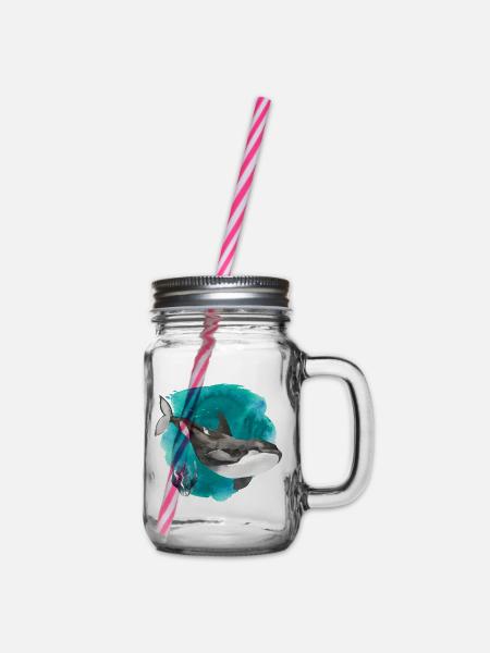 Orca Aquarell – Tiefer Ozean Kunstdruck - Henkelglas mit Schraubdeckel - Klar