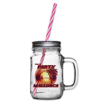 Party in Mallorca, romantic retro sunset design. - Glass jar with handle and screw cap - clear - Right