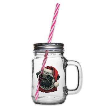 Mops xmas - Henkelglas mit Schraubdeckel - Klar - Rechts