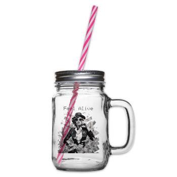 Woman with Sunglasses Leather Jacket Money Feel Alive - Glass jar with handle and screw cap - clear - Right