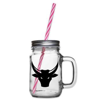 Bull / Taurus / Ox / Bull Head (2C) - Glass jar with handle and screw cap - clear - Right