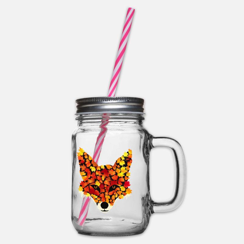 Fuchs aus Herbstblättern - Henkelglas mit Schraubdeckel - Klar