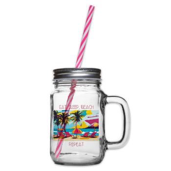 Essen, Schlafen, Strand, Wiederholen - Henkelglas mit Schraubdeckel - Klar - Rechts