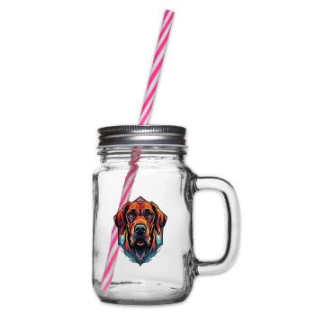 Rhodesian Ridgeback Dog Colorful Watercolor Pet - Glass jar with handle and screw cap - clear - Right