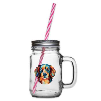 Drentsche Patrijshond Dog Breed Watercolor Glass - Glass jar with handle and screw cap - clear - Right