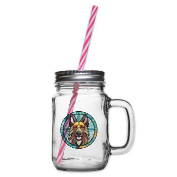 Belgian Tervuren Dog Breed Watercolor Illustration - Glass jar with handle and screw cap - clear - Right