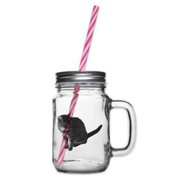 Katze sitzend, schwarz-weiß, tabby Motive - Henkelglas mit Schraubdeckel - Klar - Rechts