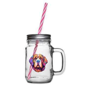 St Bernard Dog Breed Cartoon Kawaii Illustration - Glass jar with handle and screw cap - clear - Right