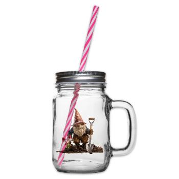 Humor in the garden with garden gnomes - Glass jar with handle and screw cap - clear - Right