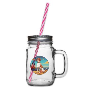 Lagotti Romagnoli Dog Breed Cartoon Kawaii Clipart - Glass jar with handle and screw cap - clear - Right