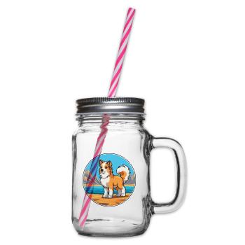 Taigan Kyrgyz Taighany Dog Breed Cartoon Kawaii - Glass jar with handle and screw cap - clear - Right