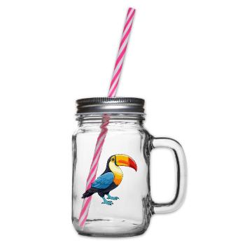 Toucan Colorful Watercolor Cartoon Kawaii Animal - Glass jar with handle and screw cap - clear - Right