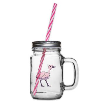 Ostrich Cute Happy Kawaii Cartoon Clipart Animal - Glass jar with handle and screw cap - clear - Right