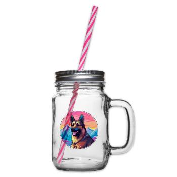 Belgian Shepherd Malinois Dog Breed Cartoon Kawaii - Glass jar with handle and screw cap - clear - Right