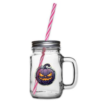 Pumpkin Halloween Drawing - Glass jar with handle and screw cap - clear - Right