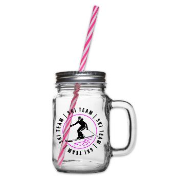 Ski Team Club Skiing Woman - Glass jar with handle and screw cap - clear - Right