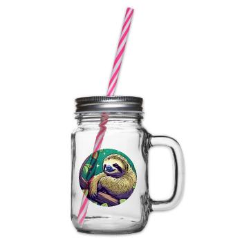 Sleeping Sloth Illustration - Glass jar with handle and screw cap - clear - Right