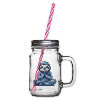 Sloth Yoga Relaxation Chilling Gift - Glass jar with handle and screw cap - clear - Right