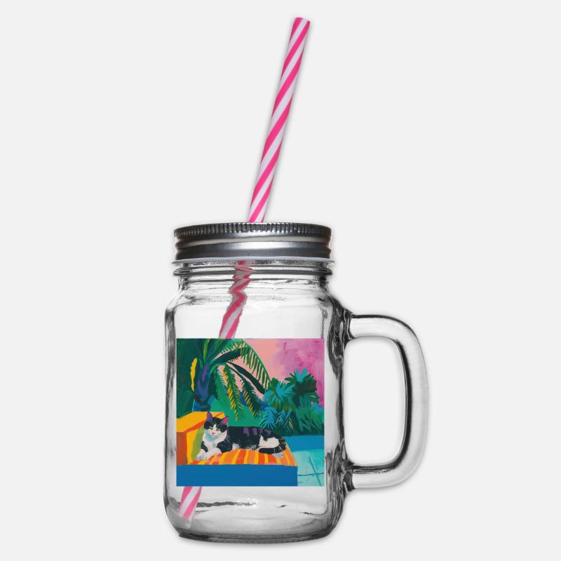 katze, katzen bunt, tier, geschenk, geschenkidee - Henkelglas mit Schraubdeckel - Klar