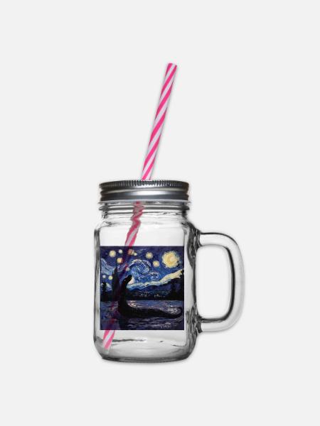 loch ness monster, nessie, van gogh, sternenacht - Henkelglas mit Schraubdeckel - Klar
