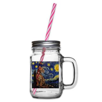 Ozelot, luchs, van gogh, sternennacht - Henkelglas mit Schraubdeckel - Klar - Rechts