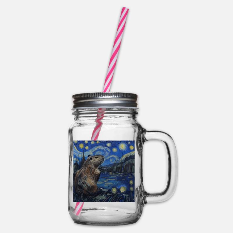 Capybara, Van Gogh, Nuit étoilée - Bocal à boisson - transparent