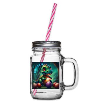 Dinosaur Red Eyes Easter Eggs - Glass jar with handle and screw cap - clear - Right