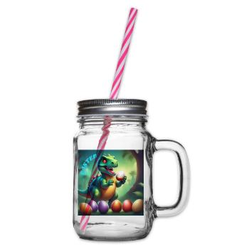 Adorable Dinosaur Red Eyes Easter - Glass jar with handle and screw cap - clear - Right