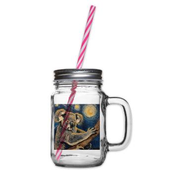Koala, Van Gogh, Starry Night, Gift - Glass jar with handle and screw cap - clear - Right