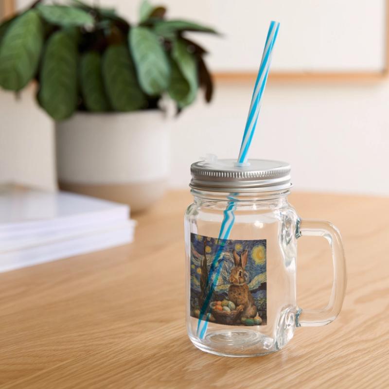 easter bunny, easter, bunny, happy easter, easter eggs Glass jar with handle and screw cap