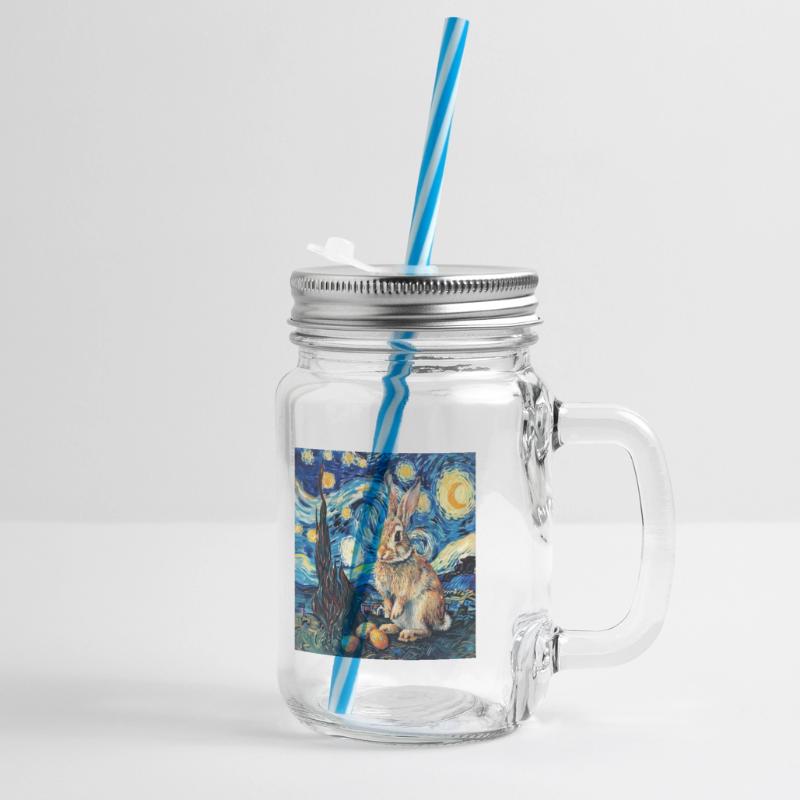 easter bunny, easter, bunny, happy easter, easter eggs Glass jar with handle and screw cap
