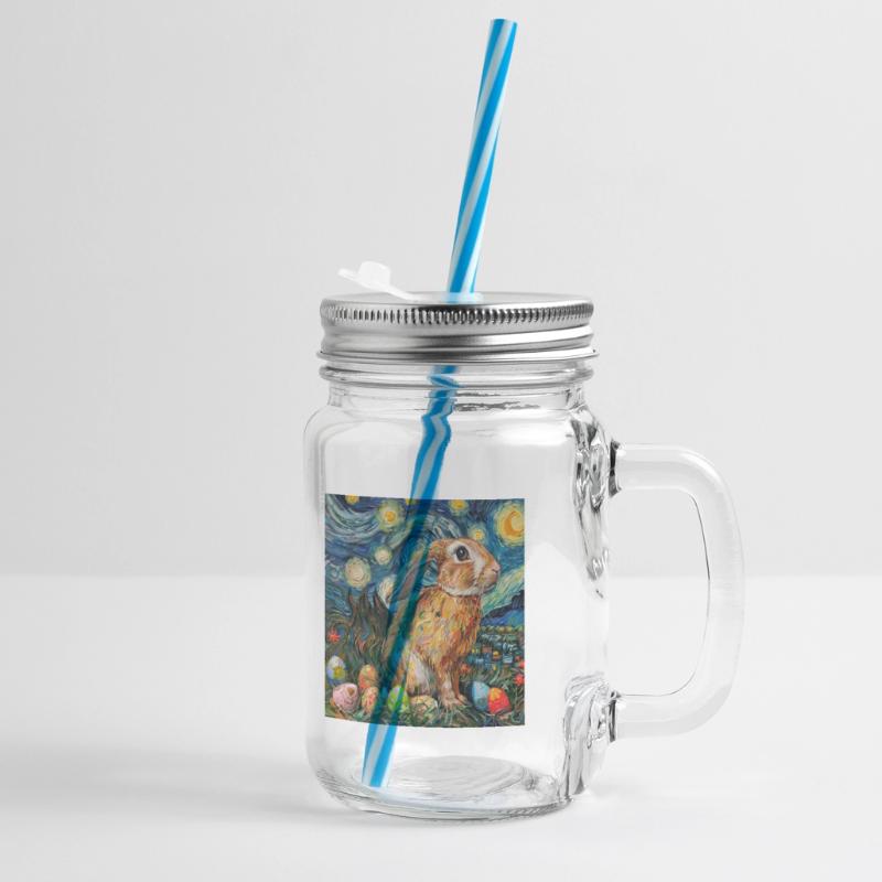 easter bunny, easter, bunny, happy easter, easter eggs Glass jar with handle and screw cap
