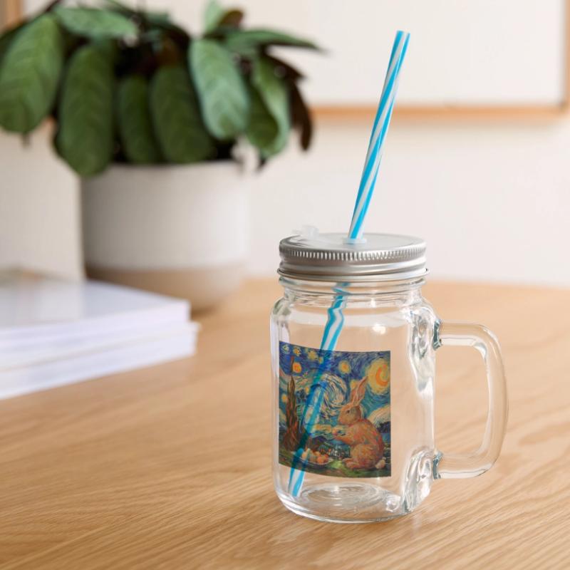 easter bunny, easter, bunny, happy easter, easter eggs Glass jar with handle and screw cap