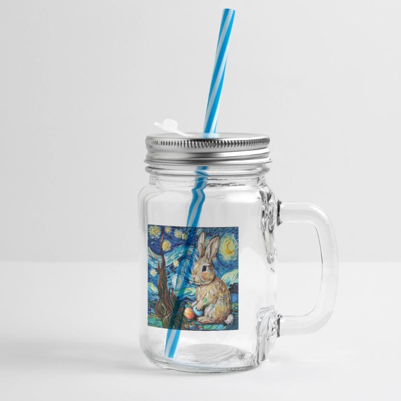 easter bunny, easter, bunny, happy easter, easter eggs Glass jar with handle and screw cap