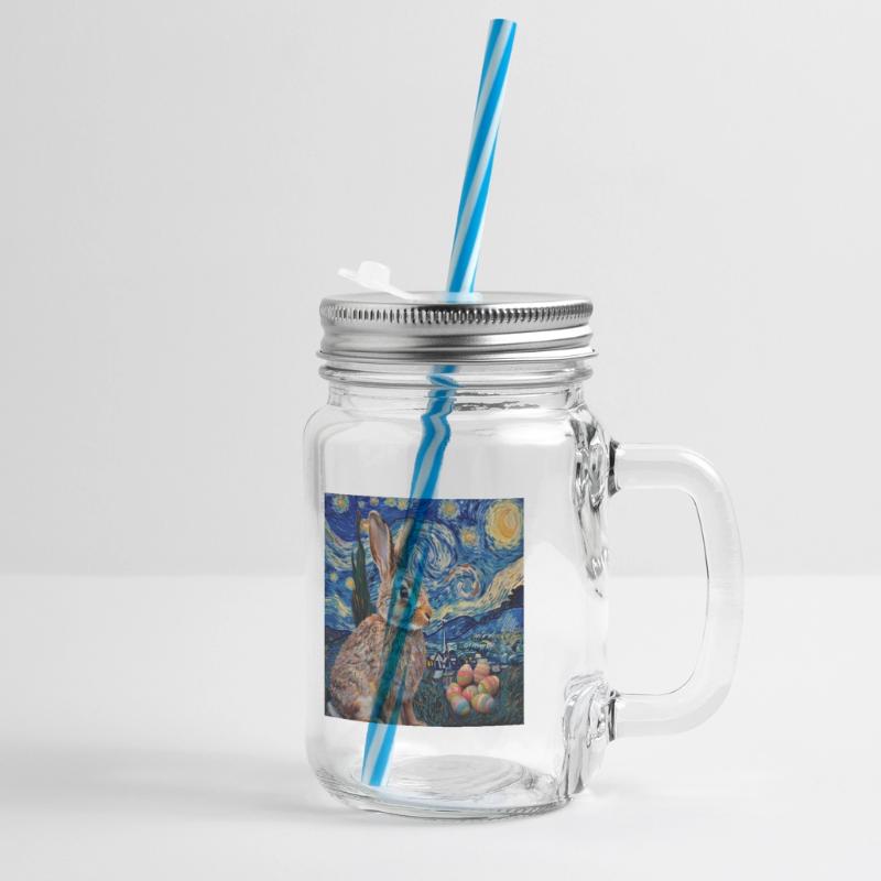 easter bunny, easter, bunny, happy easter, easter eggs Glass jar with handle and screw cap