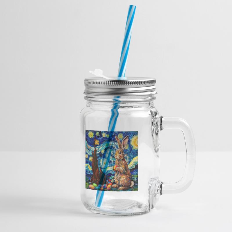 easter bunny, easter, bunny, happy easter, easter eggs Glass jar with handle and screw cap
