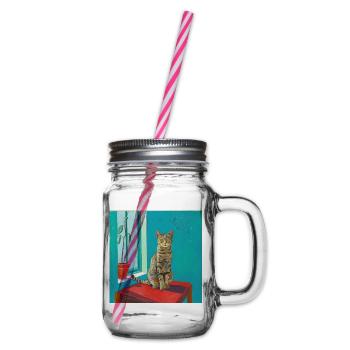 Katze, katzenmotiv, popart, geschenk, geschenkidee - Henkelglas mit Schraubdeckel - Klar - Rechts